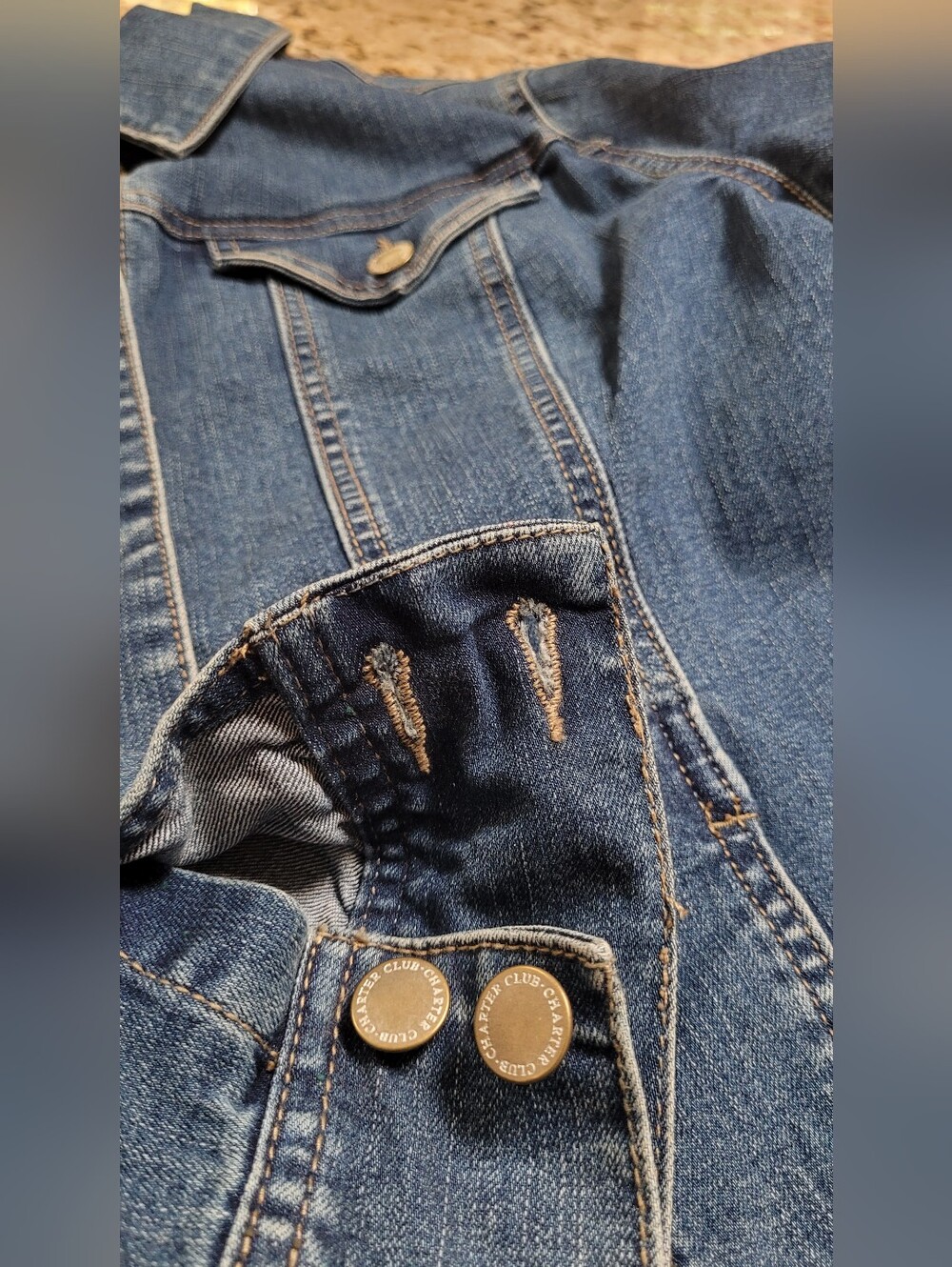 EUC | Charter Club Pocketed Dark Blue Wash Denim Jean Jacket - Picture 7 of 9